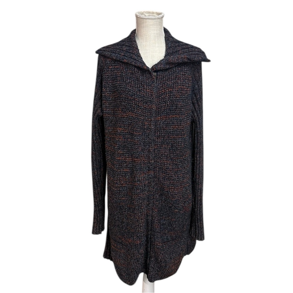 PrAna Full Zip Up Knit Sweater Cardigan Blue Rust Marled Womens L - Picture 1 of 11